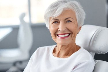 Happy senior patient in dental treatment chair
