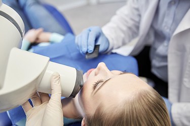 Woman having digital x-ray taken