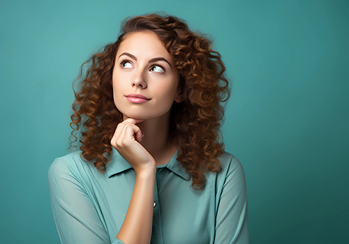 Beautiful woman with curious expression on her face