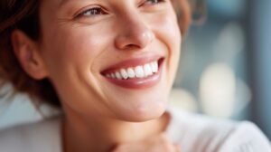 Portrait of woman with beautiful, perfect teeth 
