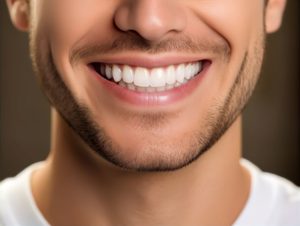 Close-up of man’s attractive smile with healthy gums